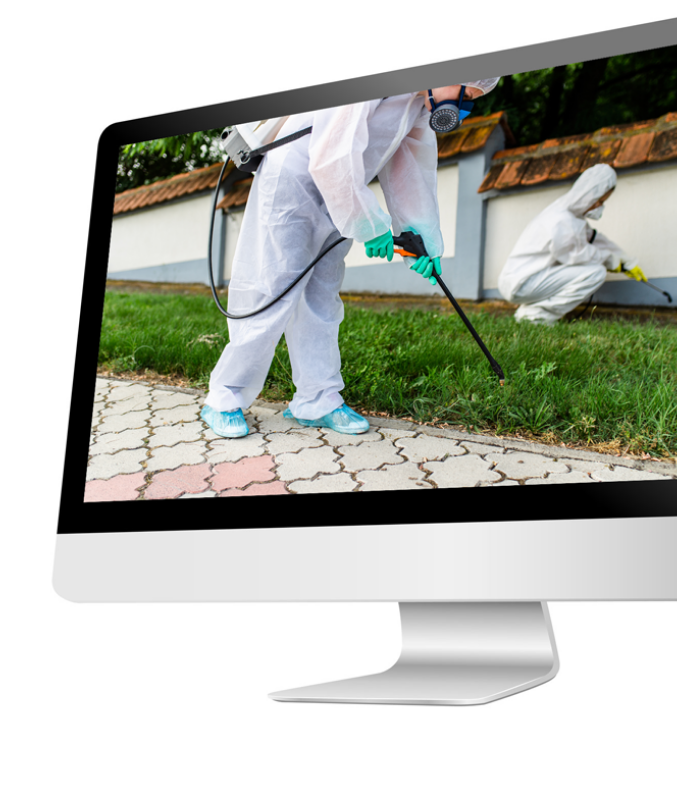 desktop computer showing a service person treating weeds in the grass