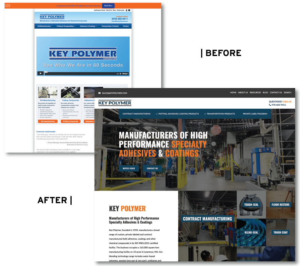 Key Polymer website screenshot before and after