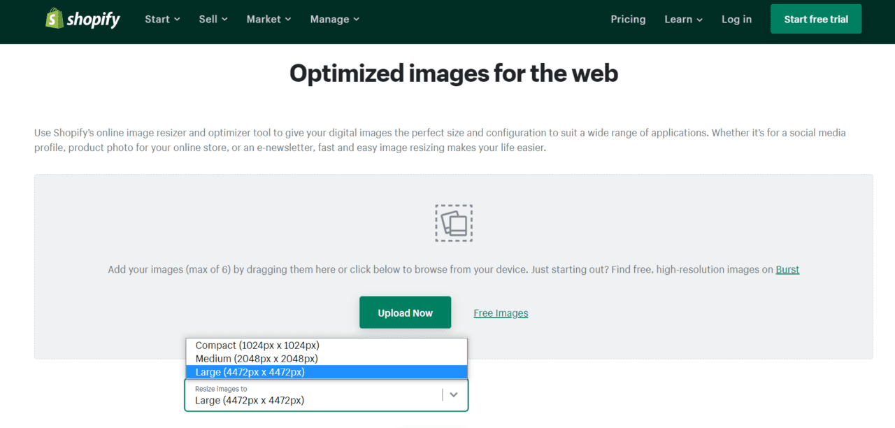 Screenshot of shopify image optimization tool.