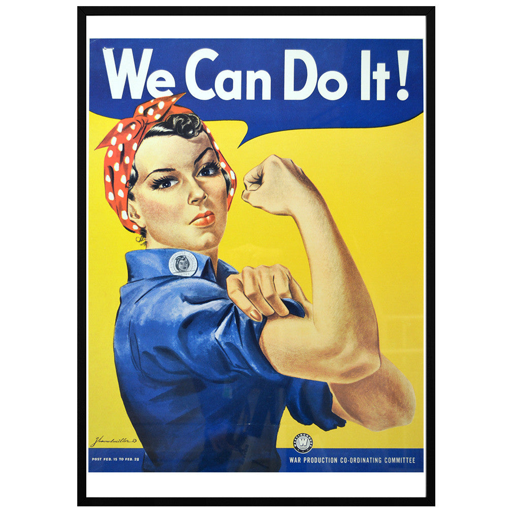 Classic Rosie the Riveter image saying "We can do it."