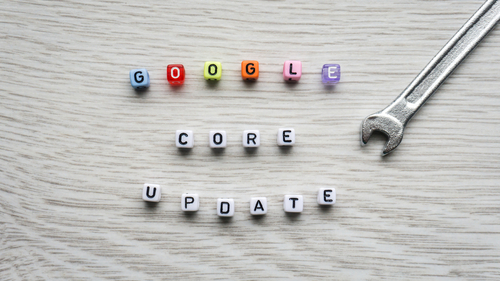 Blocks spell out “Google core update” next to a steel wrench.