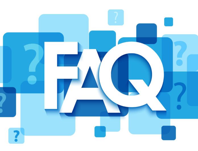 Blue FAQ icon with question marks.