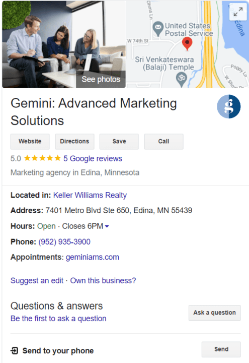 gemini's google business profile